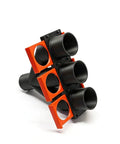 Heavy Duty 3-Port Dust Collection Y Splitter With Blast Gates For Woodworking, 4 inch inlet, black and orange design, durable material.