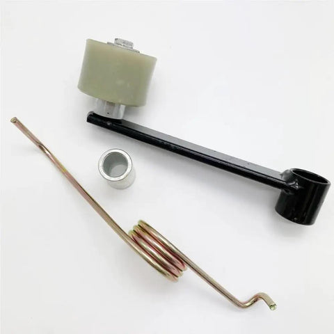 Super Heavy Duty Chain Tensioner With Roller Kit For Suzuki B 200 And B 200S-7 ATV Ensures Smooth Riding By Auto Adjusting Slack To Keep Your Drive Train Tight While Slamming Through Rough Trails Without Noise Or Wear., ATV chain tensioner kit with nylon roller, spring, and bushing on white background