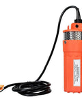 12V DC Submersible Well Water Pump with 10ft cable, orange casing, 1.6 GPM, 100ft lift, 96W, solar compatible