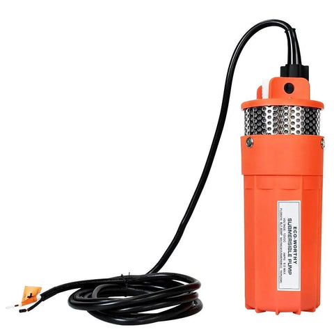 12V DC Submersible Well Water Pump with 10ft cable, orange casing, 1.6 GPM, 100ft lift, 96W, solar compatible