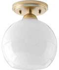 Carisa Collection 7 3/8 Inch One Light Flush Mount with glass globe and vintage gold finish for hallways and bathrooms