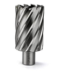 HSS annular cutter with Weldon shank for magnetic drill press; cutting diameter 1-5/8 in, 2 in length.