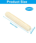 120 Piece Wooden Dowel Pins Set 5x30mm Fluted Dowels With Beveled Ends Hardwood Craft Rods For Woodworking Furniture Shelves Cabinets And DIY Projects Durable And Reusable For Quick Insertion And Strong Joints, showing one pin with dimensions 5mm x 30mm.