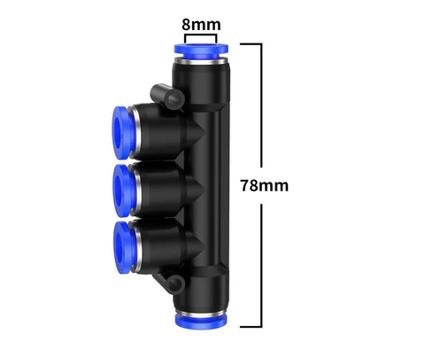 Pneumatic Fitting Kit With Quick Connect Hose Connectors 4mm 6mm 8mm 10mm 12mm Blue 50 Pcs No Fuss Tool Free Assembly, side view.