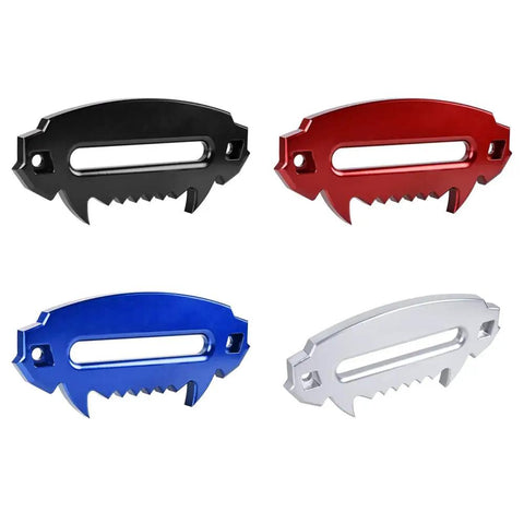 Four off road aluminum hawse fairleads in black, red, blue, and silver for 254mm synthetic winch rope, CNC machined