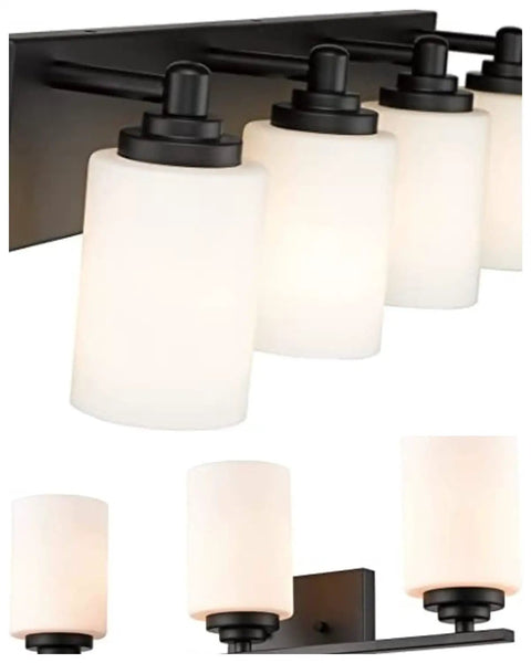White Frosted Glass Shade Replacements Four Pack Cylinder Globe Lamp Shades with One and Five Eighths Inch Fitter on black sconce
