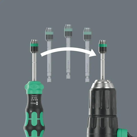 Compact Ratchet Screwdriver Set 25 RA R With Pouch, showing interchangeable bits and ergonomic handle for easy switching.