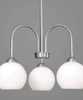 Carisa Three Light Chandelier In Brushed Nickel Finish With Glossy White Glass Globes For Modern Living And Dining Rooms Mid Century Revival Style For Home Decor