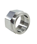 Geife 304 stainless steel tri-clamp to FNPT adapter, front view, 2-in TC x 2-in FNPT.