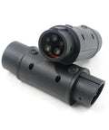 Heavy Duty Type 2 To Type 1 EV Charger Adapter 32A 7KW IP55 Weatherproof SAE J1772 European To American EV Plug Connector close-up view.