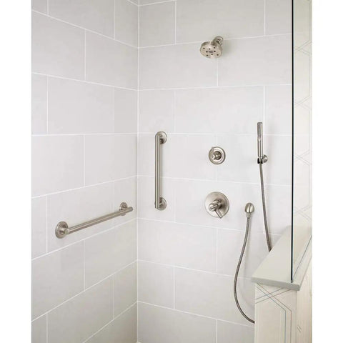 Contemporary 18 Inch Chrome Grab Bar For Bathroom Safety, Built Tough To Support Up To 450 Lbs, mounted in shower