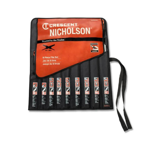 Ergonomic 9 Piece File Set With 6 Inch 8 Inch 10 Inch And 12 Inch Bastard And Tapered Files Multicolor Handles in pouch