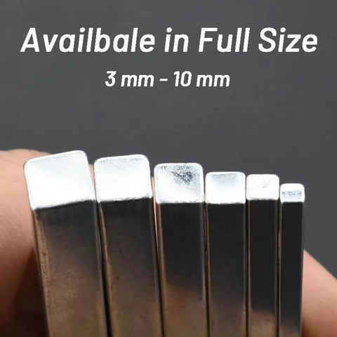 Close-up of various sizes of square head wrench set with L shaped wrenches from 3mm to 10mm shown in hand.