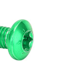 Close-up of green aluminum screw from Aluminum Alloy Disc Brake Rotor Bolts 12 Piece Set For Mountain Road And Fixed Gear Bikes