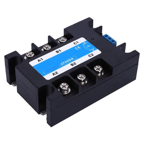 Solid State Relay SSR For DC To AC Control Systems, Industrial Electrical Accessory With Flame Retardant Transparent Shell, Durable, Safe And Easy Mounting For Control Cabinets And Equipment Installations For Technicians. black SSR module with screw terminals