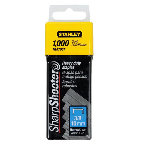 Heavy Duty 10mm Narrow Crown Steel Staples 1K Pack For Tr100 Tr200 Handheld Staplers in sturdy plastic packaging.