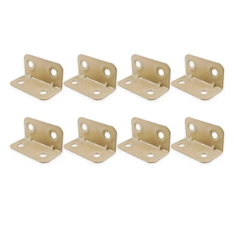 Built Tough L Shaped Corner Brackets Four Hole Precision Angle Supports for wood furniture, stainless steel finish, set of eight.