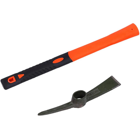 Heavy Duty Mattock With Fiberglass Handle For Digging, Breaking Hard Soil, Landscaping, Camping, Paving, head detached for easy storage