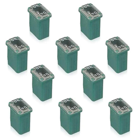 10 green 40A fuses from 50 Pack Must Have Automotive Mini Box Cartridge Fuse Kit For Cars Trucks And SUVs With 15A 20A 25A 30A 40A Each 10 Pieces Universal Vehicle Electrical Protection And Easy Replacement Fuse Set