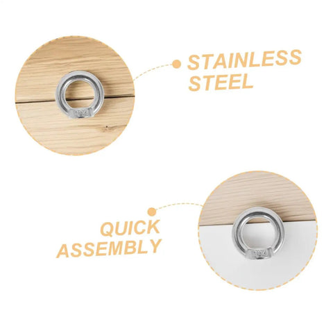 8 Pack M8 304 Stainless Steel Lifting Eye Nuts Heavy Duty Threaded Rigging Hardware With No Fuss Setup For Marine Hoisting And Industrial Job Site Work Built Tough, detailed view showcasing stainless steel material and quick assembly feature.