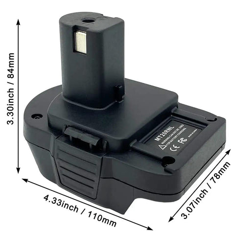 Cross Brand Battery Adapter Lets You Swap Makita 18V Lithium Into Ryobi 18V One Plus Tools with measurements labeled