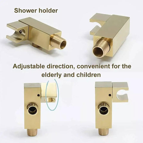 Built Different Wall Mounted Concealed Thermostatic Shower System With Buttery Smooth Brushed Gold Rainfall Spray And Seamless Dual Control Brass Hand Set For Low Maintenance Bath Refresh - Adjustable gold shower holder for convenient use.