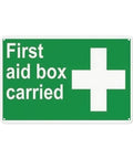 Warning First Aid Box Sign 12x8 Inch Durable Wall Mount Aluminum Sign with green background and white text and cross symbol