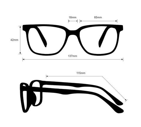 Straight Up Professional Laser Safety Glasses With Top Notch Clarity And Featherweight Unisex Black Frames dimensions and side view