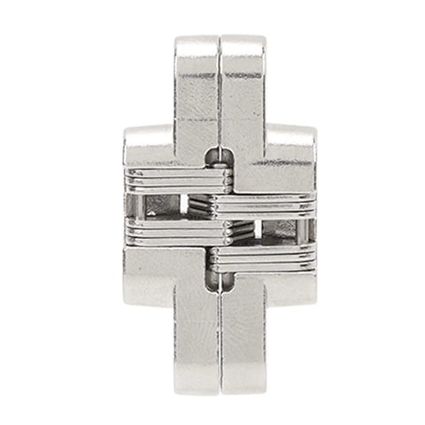 Front view of Mini Zinc Alloy Cross Hidden Hinge Set For 180 Degree Swing Doors And Cabinets Durable Invisible Hinges For Jewelry Boxes And Folding Doors Smooth Movement Easy Install Ideal For DIY Projects