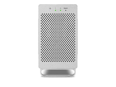 Dual Drive Hardware Raid Enclosure With Esata And USB 3.2 Built For Heavy Duty Archives And Daily Workflows That Rolls Smooth And Keeps Files Totally Secure, front view with ventilation holes.