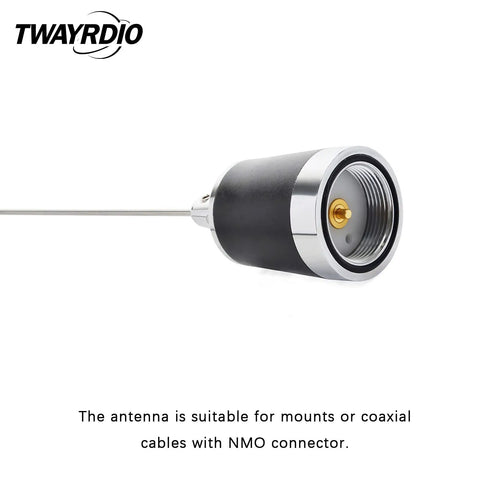 NMO Dual Band Antenna For 144 430 MHz VHF UHF Mobile Radios with connector, fits standard mounts, side view