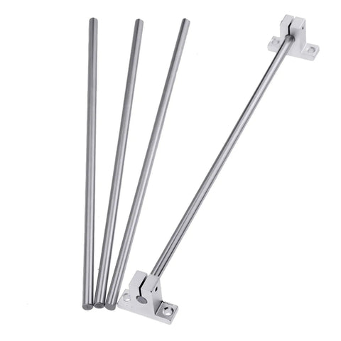 Rock Solid Linear Guide Shafts Chromed Steel Rods For 3D Printer And Cnc Machine Builds showing four polished rods and mounting bracket.