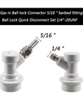 Ball Lock Gas Disconnect One Quarter Inch MFL With Stainless Steel Swivel Nuts For Homebrewing No Fuss Quick Disconnect Includes Two Worm Clamps Durable PBT Fittings Easy Keg Connection And Leak Free Fit, 5/16 barbed fitting shown