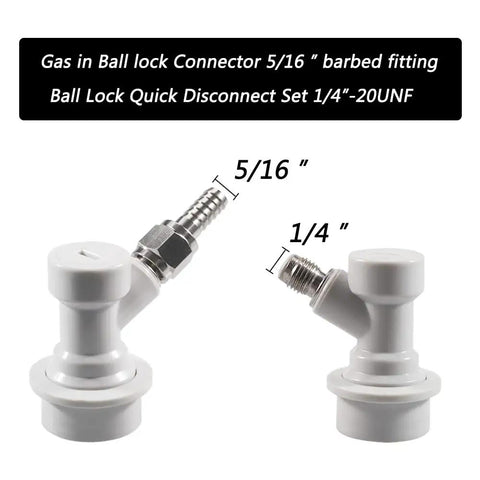 Ball Lock Gas Disconnect One Quarter Inch MFL With Stainless Steel Swivel Nuts For Homebrewing No Fuss Quick Disconnect Includes Two Worm Clamps Durable PBT Fittings Easy Keg Connection And Leak Free Fit, 5/16 barbed fitting shown