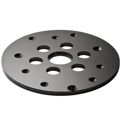 Heavy Duty Router Guide Bushing Plate Universal Router Table Insert Plate For Woodworking Projects Fits 1 25 Inch Router Bits With Friction Free Rotation Solid Shop Essential And Dead Nuts Precise Workhorse Tool close-up view showing multiple holes for router bit attachment.
