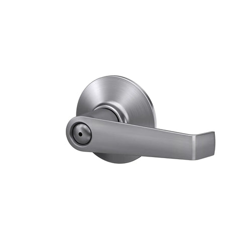 Elan Bedroom And Bathroom Privacy Door Lever With Inside Push Button Auto Unlock And Outside Pin Key Satin Chrome Finish