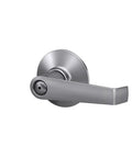 Elan Bed And Bath Privacy Door Lever With Push Button Inside Unlock Satin Chrome Finish No Fuss Easy Installation Residential Grade Privacy Lock For Bedroom Or Bathroom Doors, side view