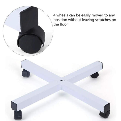 Base of 5X LED Magnifying Floor Lamp On A Rolling Stand For Salon showing four wheels for mobility and stability.