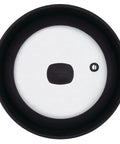 Top view of Mess Free Microwave Splatter Cover With Foldable Design For Quick Cleanup, black edge, clear center, steam vent visible.