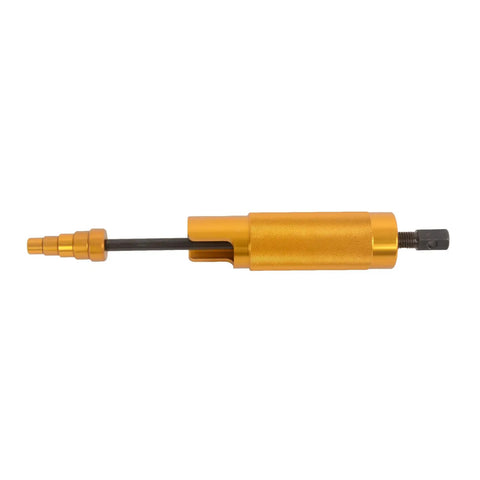 Heavy Duty Badass Wrist Pin Puller Kit For Small Engines Top Shelf aluminum alloy tool with gold finish for piston removal.