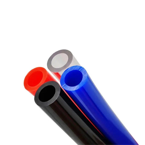 Pro Level 8mm Black Polyurethane Air Hose Tube Optimized For All Pneumatic Air Compressors, featuring black, red, blue, and clear colors.
