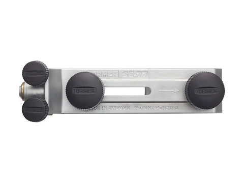 Top view of a square edge jig for sharpening wood chisels and plane irons on T-3 T-7 T-8 sharpeners with adjustable knobs.