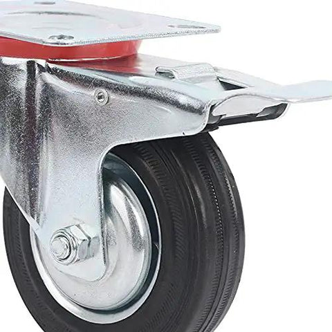 Heavy Duty Retractable Stainless Steel Wheels 4 Pack 75mm 200kg Capacity Swivel Casters for Carts Furniture Chairs with Rubber Brake close-up view.