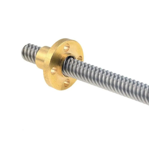 Heavy Duty 8mm Lead Screw With Brass Nut for 3D Printers and DIY Mills T8 trapezoidal stainless steel rod, visible with threaded detail