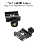 Arca Swiss Quick Release Plate Adapter Set In Lightweight Aluminum with built-in bubble levels for precision alignment