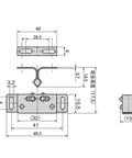 Technical drawing of Stainless Steel Wardrobe Door Double Ball Roller Catch Latch Door Closer in Silver with measurements