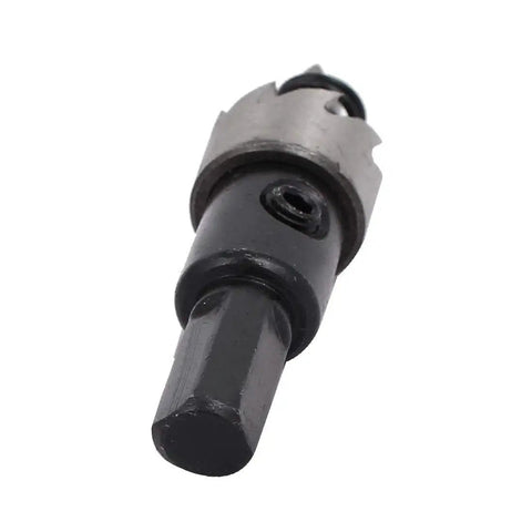 Close-up of 15mm Hole Saw Kit With 68mm Overall Length For Precise Metal Wood And Plastic Holes, HSS High Speed Steel Cutter tool.