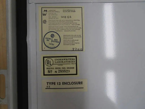 Labels on Industrial Control Panel Enclosure 1418 E6, Heavy Duty Steel Electrical Cabinet Built For Rugged Job Sites N289829
