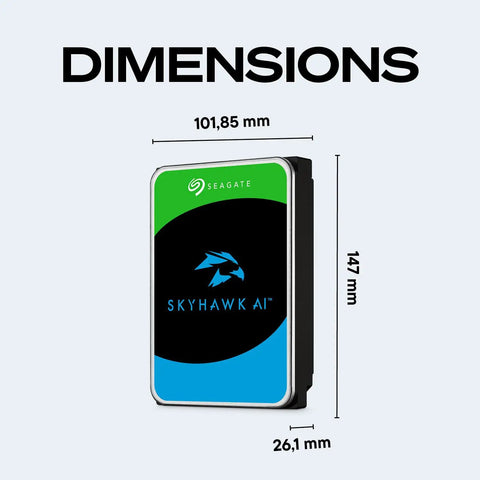 SkyHawk AI 8TB Video Internal Hard Drive For DVR NVR Security Camera Systems dimensions 101.85mm x 147mm x 26.1mm
