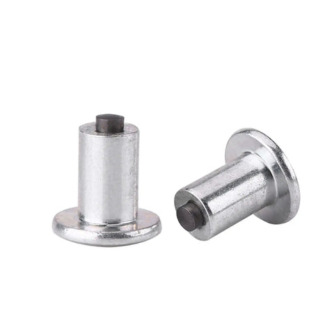 Heavy Duty Tungsten Steel Tire Stud Screws 100 Piece Set showing two metallic tire studs for winter traction.
